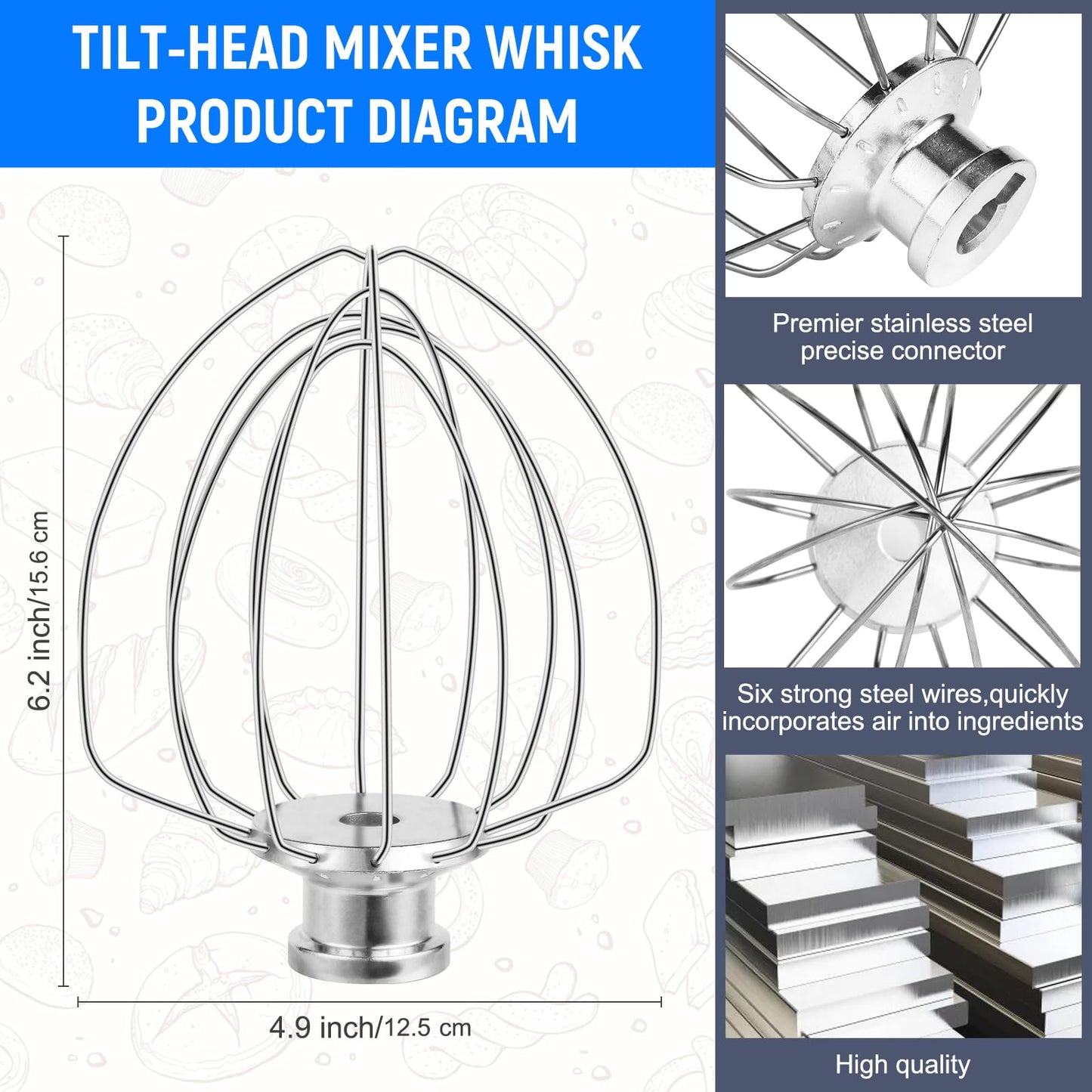 Mixer Whisk Attachment for Kitchenaid Stand Tilt-Head Wire Whip Accessories