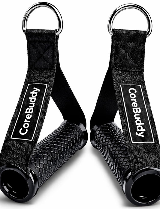CoreBuddy Resistance Band Handles (2 Pack) – Heavy Duty Gym Cable Handles, D-Ring Attachment for Bands & Cable Machines, Non-Slip Grip, Reinforced Nylon Straps, Carry Pouch Included