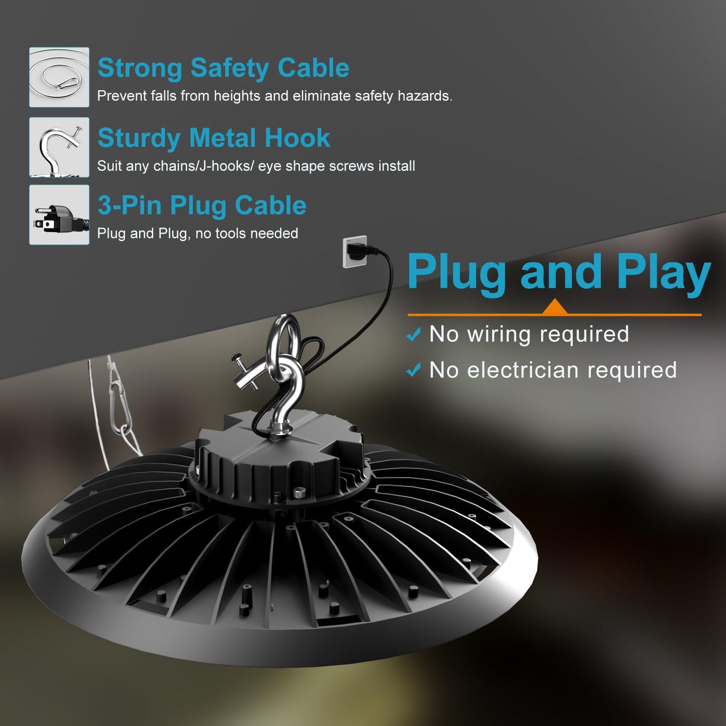 Lightdot LED High Bay Lights 300W (340x1W) 45000lm High Bay LED Shop Lights, AC100-277V Plug and Play Commercial UFO Lights for 30-50FT Height Warehouse,Workshop, Garage & Barn-4Pack