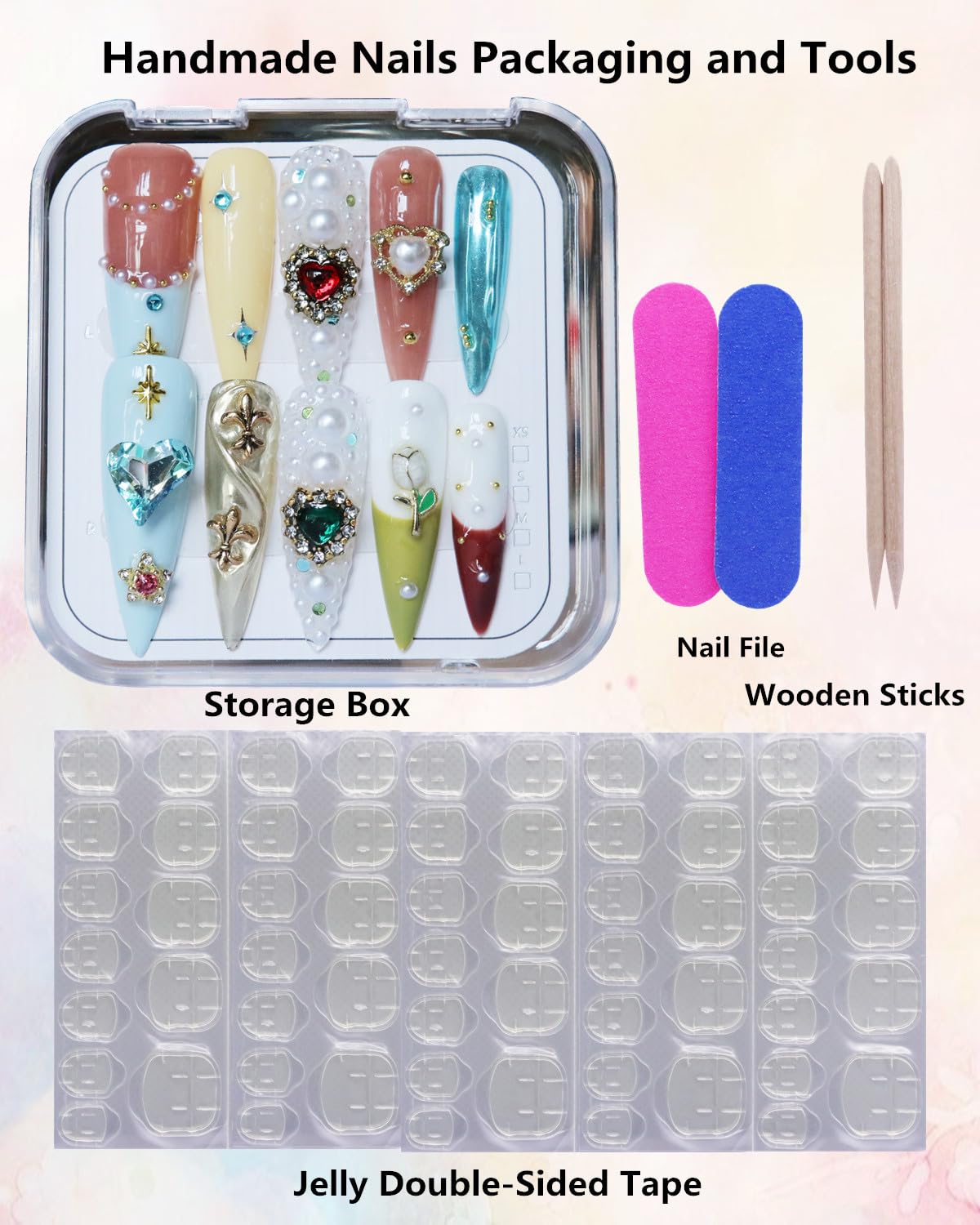 CAMILCY Luxury Handmade Press on Nails Extra Long Stiletto 3D Pearl Gemstone Fake Nails Almond Acrylic Nails Crystal Jewelry Design Salon Quality Reusable Acrylic Nails for Women (A025, M)