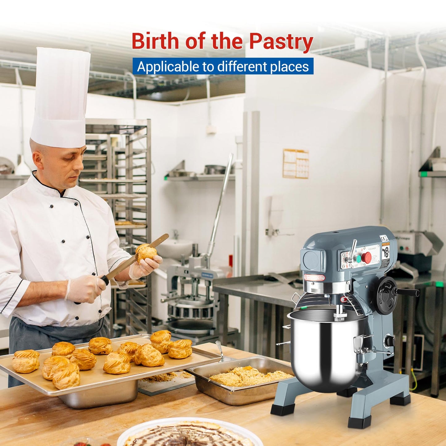 Commercial Food Mixer 20Qt, Heavy Duty Commercial Stand Mixer with 3 Speeds Adjustable, 1100W Electric Dough Mixer with Stainless Steel Bowl, Dough Mixer Timing Function for Bakeries Pizzerias