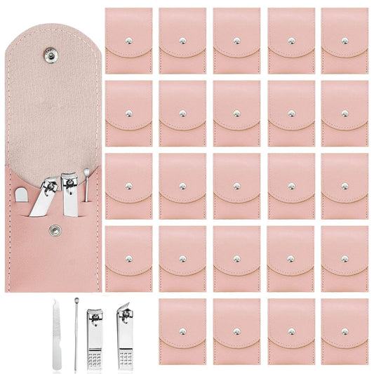 24 Sets Travel Manicure Set Professional Nail Clipper Kit Bulk,4 in 1 Adult Stainless Steel Travel Manicure Kit with Case Individually Wrapped Nail Clippers Bulk for Homeless,Hotel,Charity（Pink）