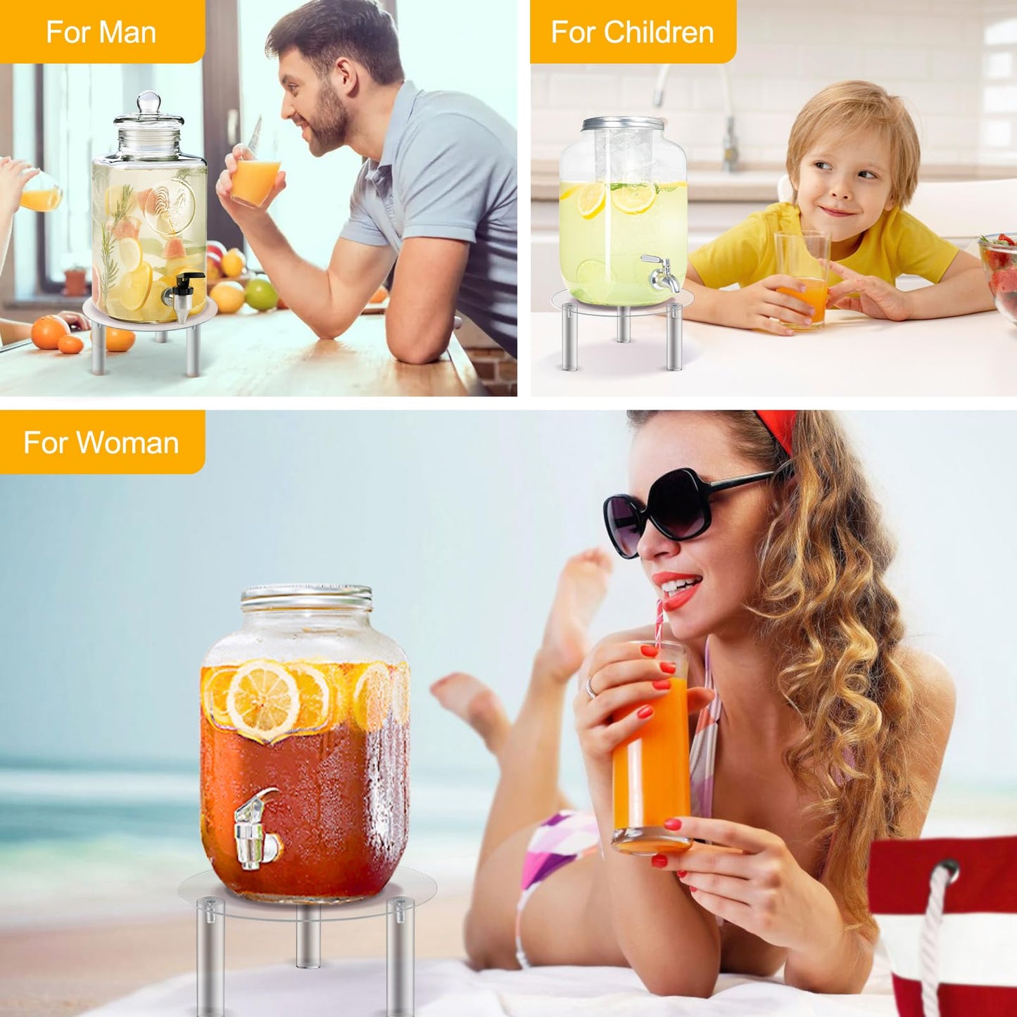 Beverage Dispenser Stand, 2PCS Drink Dispenser Stand for Max 7.48 Inch Glass Drink Dispenser for Home Party Bar Wine Juice Tea Lemonade (Acrylic Stand Only)