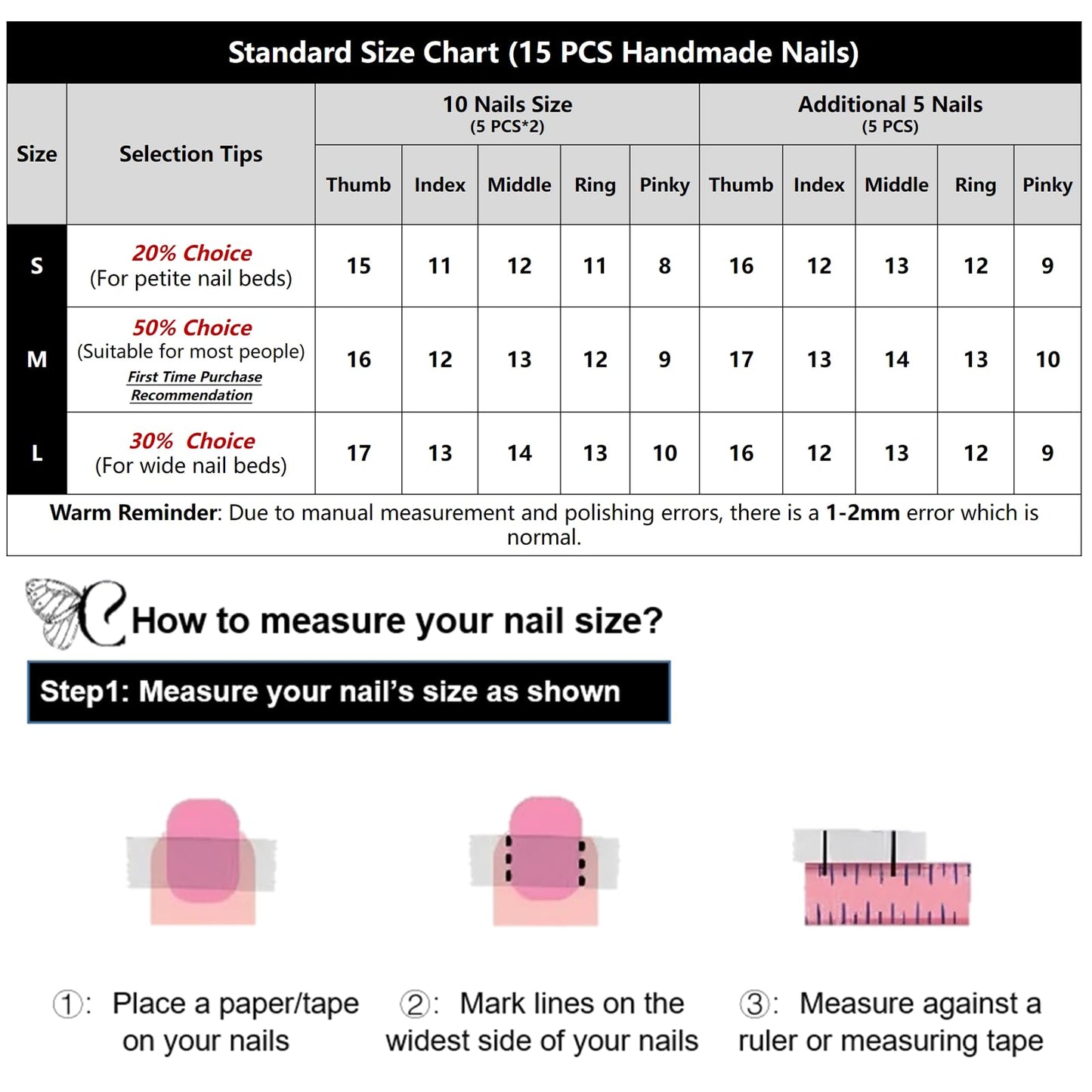 Handmade Press On Nails French Almond Shaped Press On Nails Pink 3D Nails Gifts For Women COOLYOUNG False Nails, 15 PCS, Size M