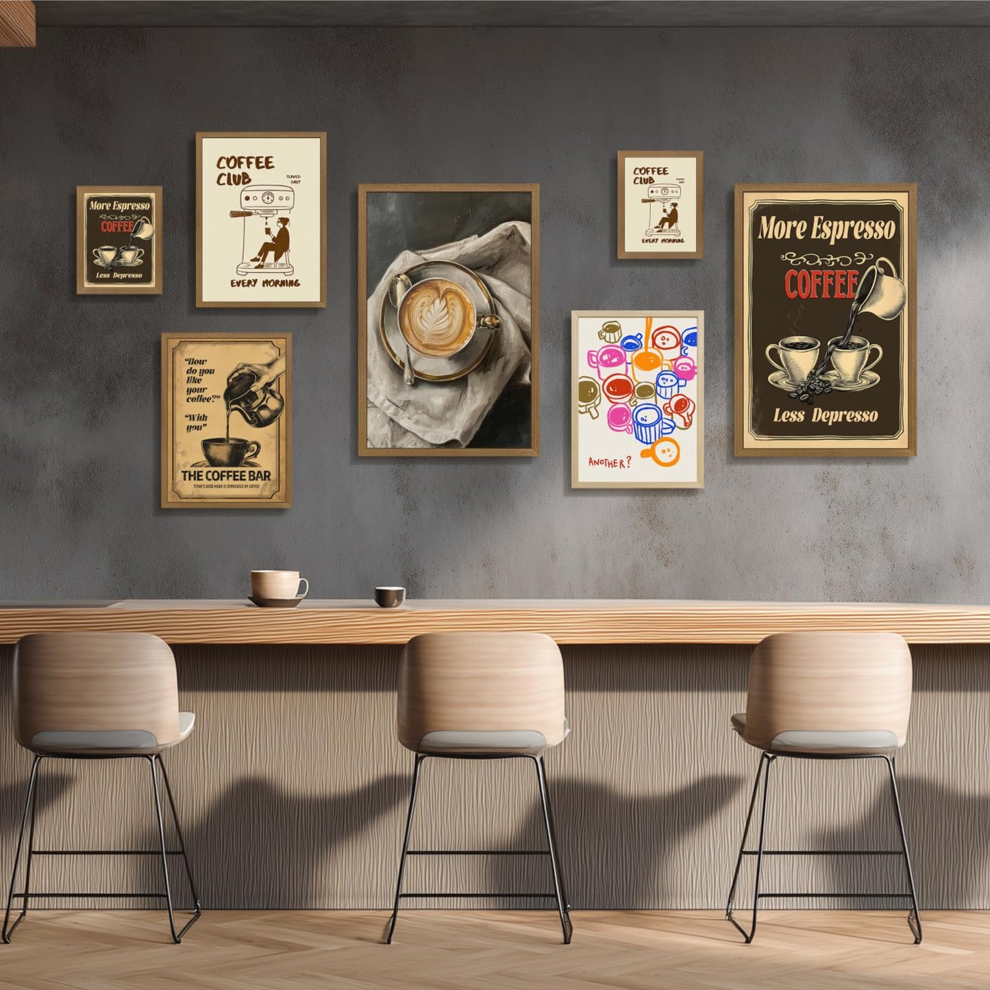 PORENY Funny Coffee Club Wall Art, Modern Minimalist Coffee Bar Decor, Cafe Kitchen Poster Print, Trendy Cafe Station Canvas Painting, Espresso Lover Artwork for Office Wood Framed 16x24 Inch