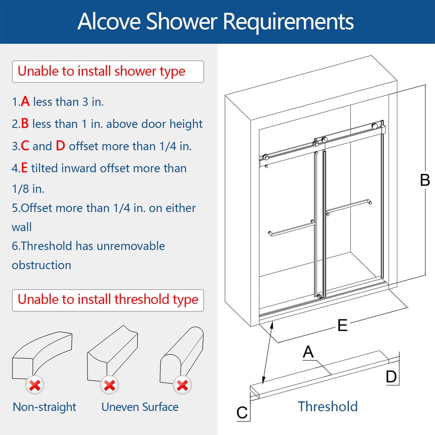 CRISSENSSI Frameless Soft Close Shower Door, 56"-60 "W, 76 "H, 3/8" (10mm) Clear Tempered Glass, Double Sliding Doors, Brushed Nickel Finish.