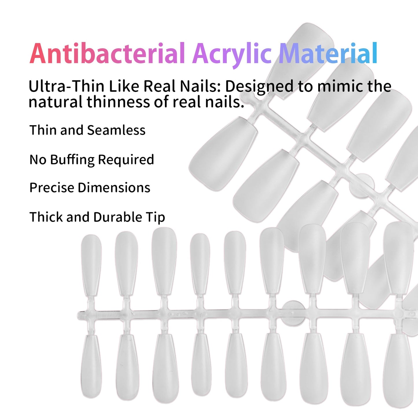 Sun&Beam Nails Fake Nails Tips Full Clear Acrylic Cover for Manicure Salons Nail Art 15 Sizes 240 Pcs (Medium Almond)