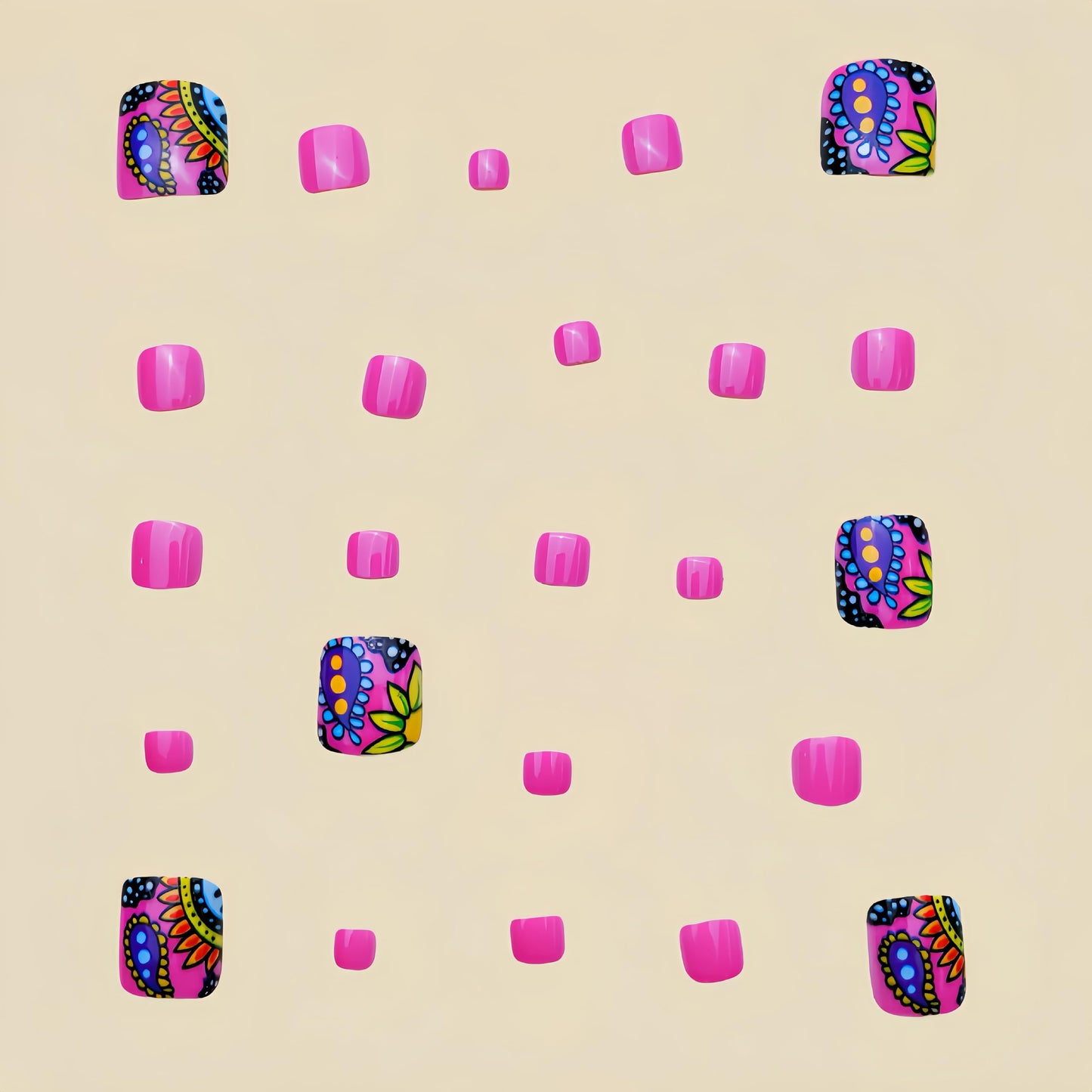 24PCS Hot Pink Press on Toenails Short Square Fake Toenails Summer Toe Press on Nails with Colorful Flower Design Fake Toe Nails Cute Artificial Beach Flower Full Cover Toenail for Women and Girls