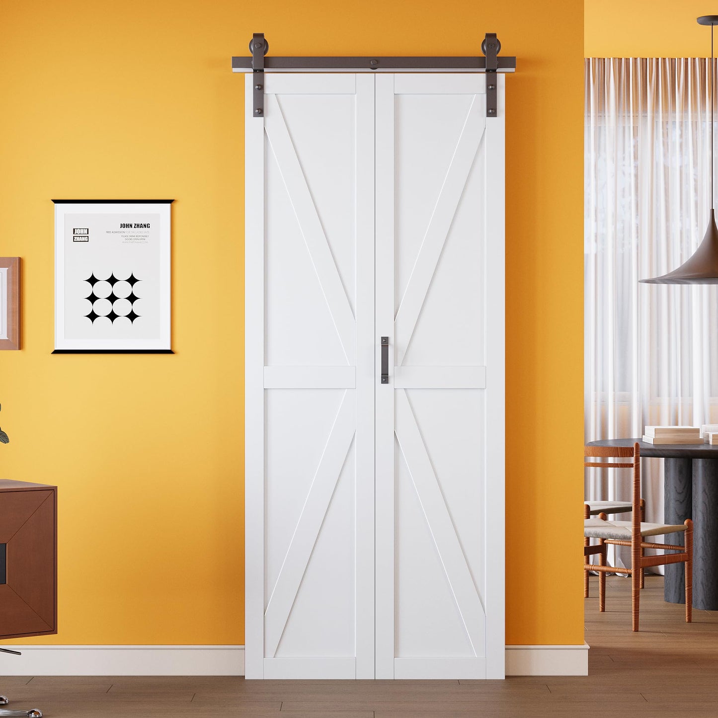 Bifold Barn Door - Pre-Assembled Panels with Sliding Hardware Kit Set, Solid Core Bifold Sliding Barn Doors, Water-Resistant Pre-Finished Bi Fold Barn Door, Easy Assembly, K-Shape, 32" x 84"