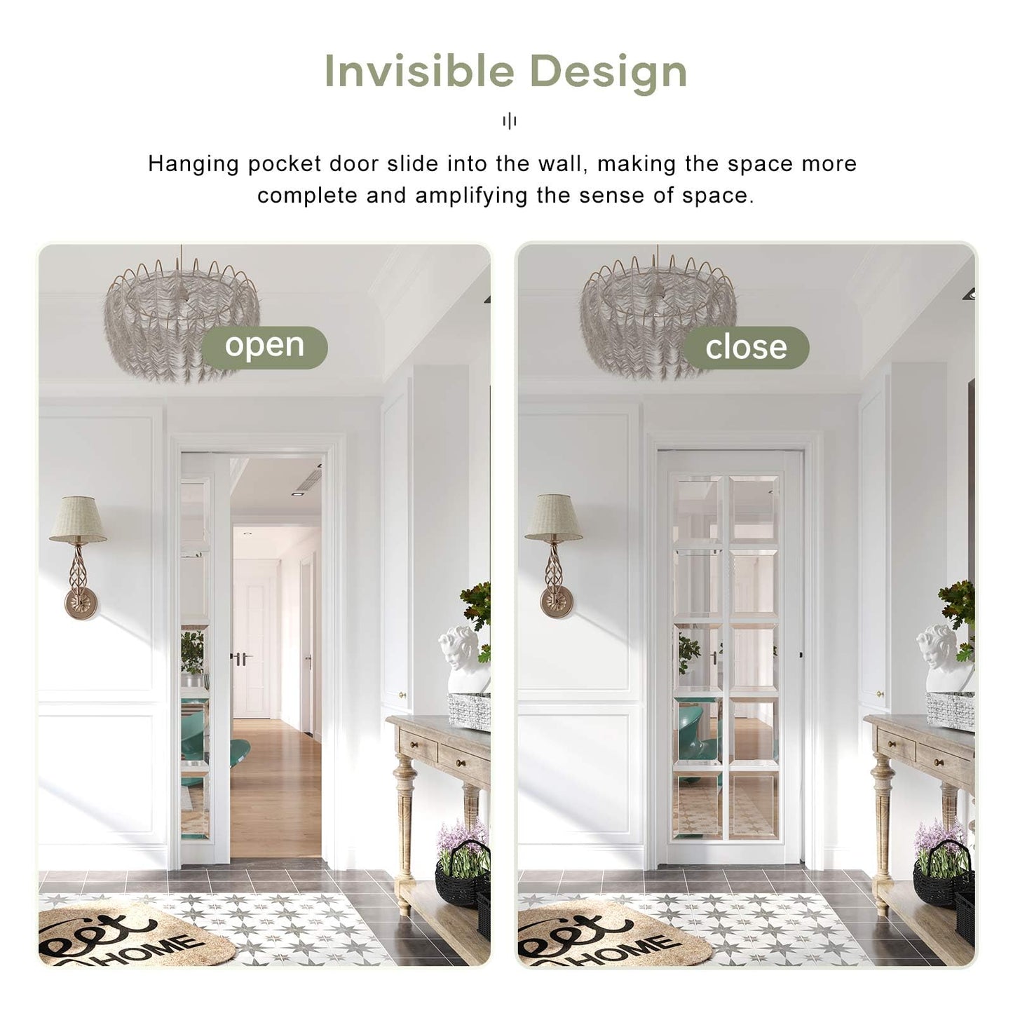 EaseLife 4FT/48in Sliding Pocket Door Hardware Kit,Commercial Grade,Black Box Rail Kit,Easy Install,Slide Smoothly Quiet,No Door (44.5in Track Kit for 23"~24" Wide Single Door)