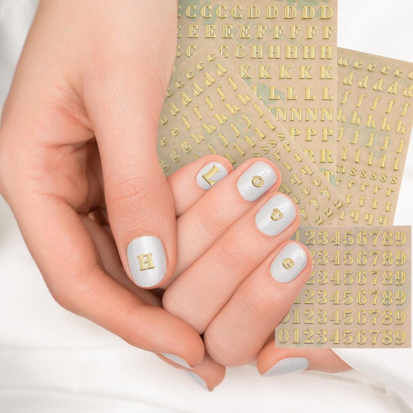 12 Sheets 0.12 inch Small Nail Letter Stickers, Mini Letter Nail Stickers and Number Sticker Glitter Alloy Self Adhesive Gold Sticker Letters for DIY Crafts Scrapbook