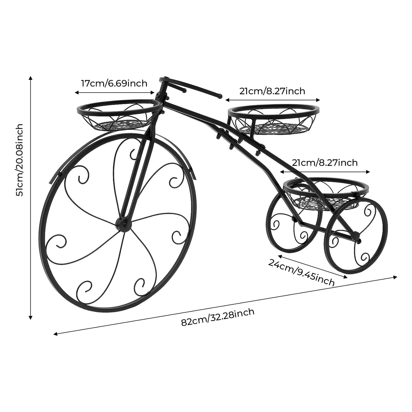 PROYONGOO Bicycle Planter, 3 Tier Tricycle Flower Plant Stand with Wheels, Bicycle Planters for Outdoor Plants, Entryways, Living Rooms, Sunny Windows, Staircases, Screened Terraces