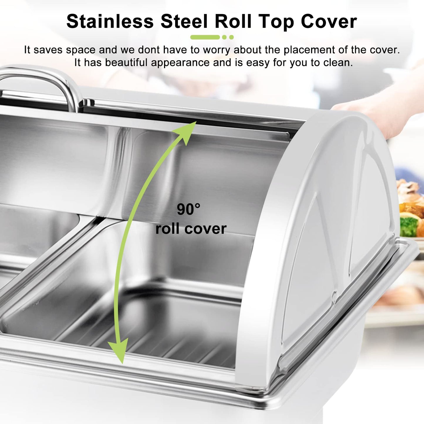 YMJOINMX Electric Roll Top Chef Chafing Dish Buffet Set 2 Pans Buffet Servers and Warmers Digital Display Temperature Warming Tray Stainless Steel Food Warmer for Parties Commercial Food Steam Table