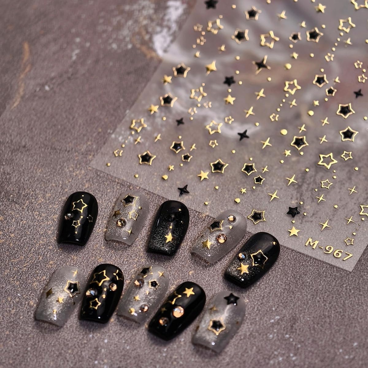 Gold Star Nail Art Sticker 5D Embossed Gold Black Star Design Nail Art Sticker Self Adhesive Nail Decals Supplies Accessories for Women Manicure DIY Decoration