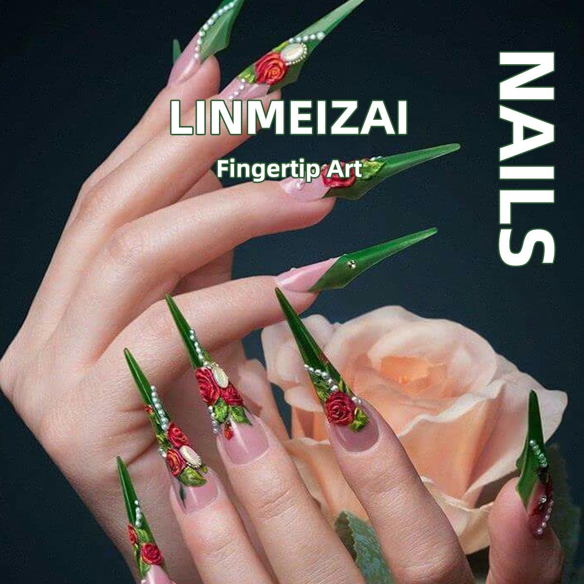 LINMEIZAI 24 Pcs Spring Press on Nails Short Almond Nude Fake Nails Press ons Nail Tips Glossy Butterfly Stick on Nails Acrylic Nail Kit with 3D Leaf & Gold Line Design False Nails Nail Art for Women
