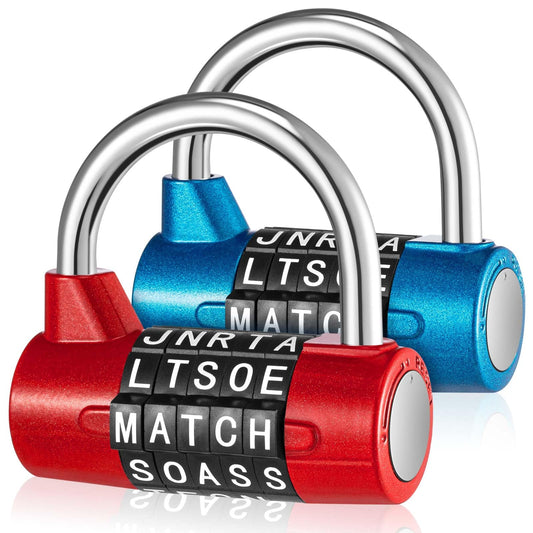 Shimeyao 2 Pcs 5 Letter Combination Lock Metal 5 Digit Lock Heavy Duty Word Gym Locker Keyless Resettable Safety Padlock for School Gym Locker Toolbox Hasp Cabinet(Blue, Red)