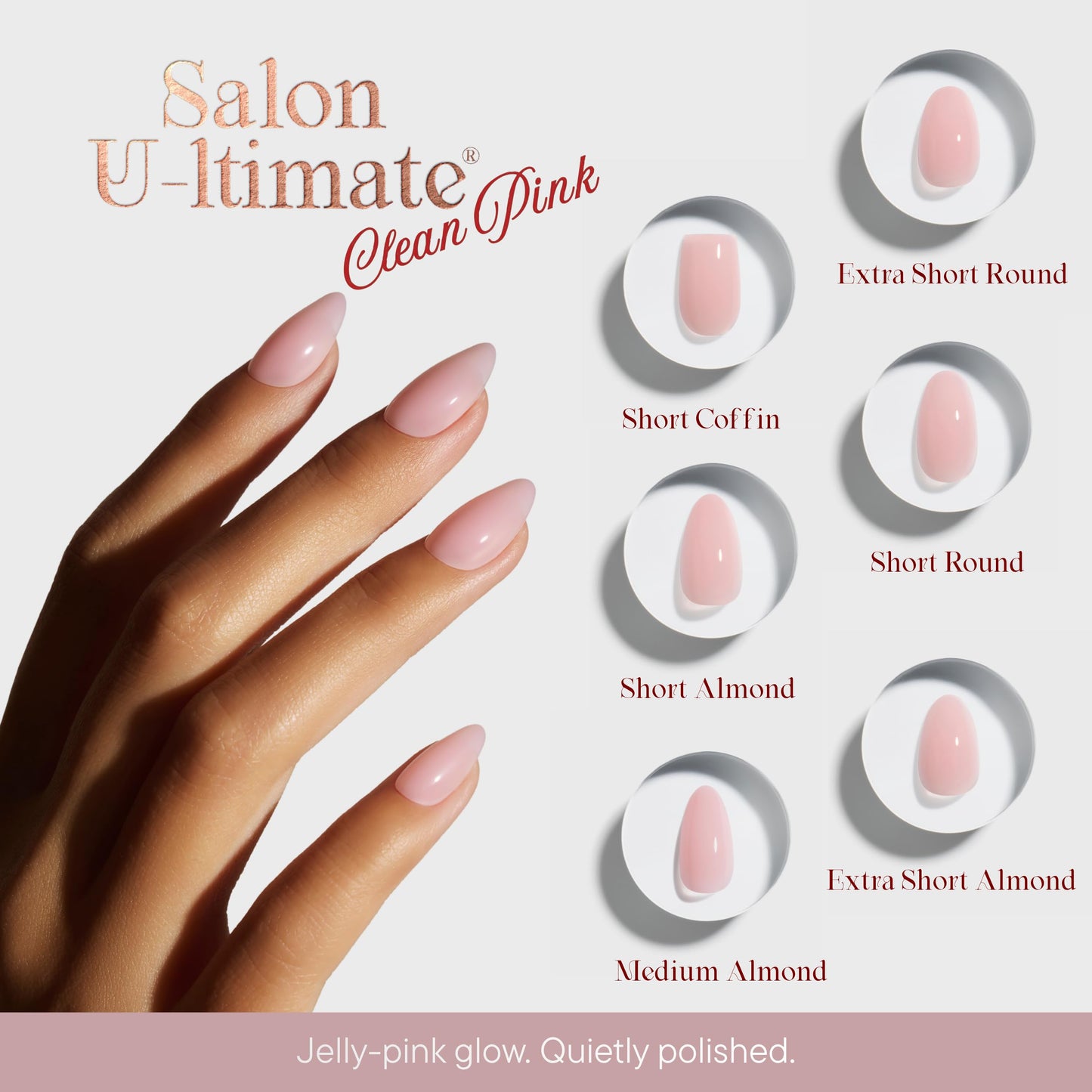 Celebritips Press On Nails - Salon U-ltimate™ | Clean Pink, Short Almond Nails, Reusable | 16 sizes - 32 Nails Kit with Glue and Sticky Tabs