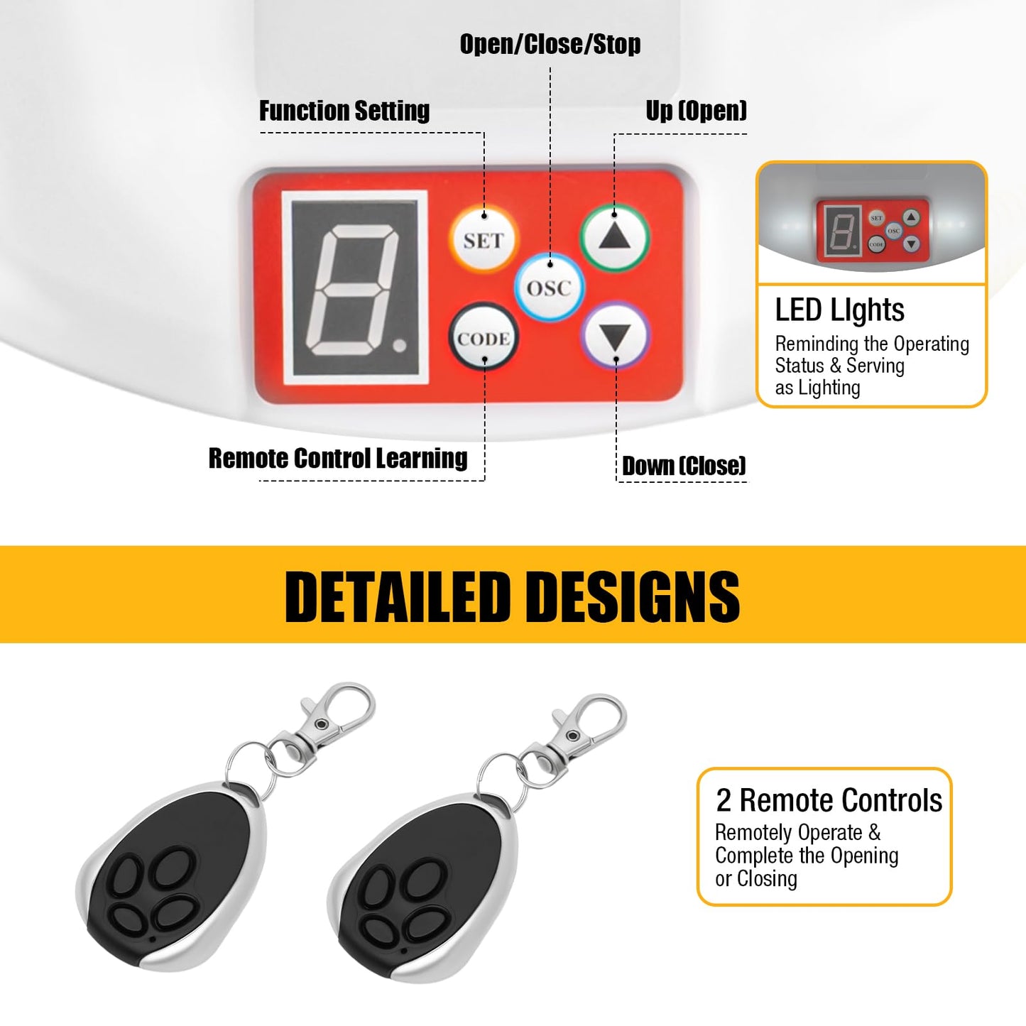110V Automatic Roller Shutter Motor, 800N Side Mount Automatic Rolling Door Opener, 55 dB Remote-Controlled Quiet Garage Door Operator with Two Remotes for Garage Warehouse Store Barn Farm