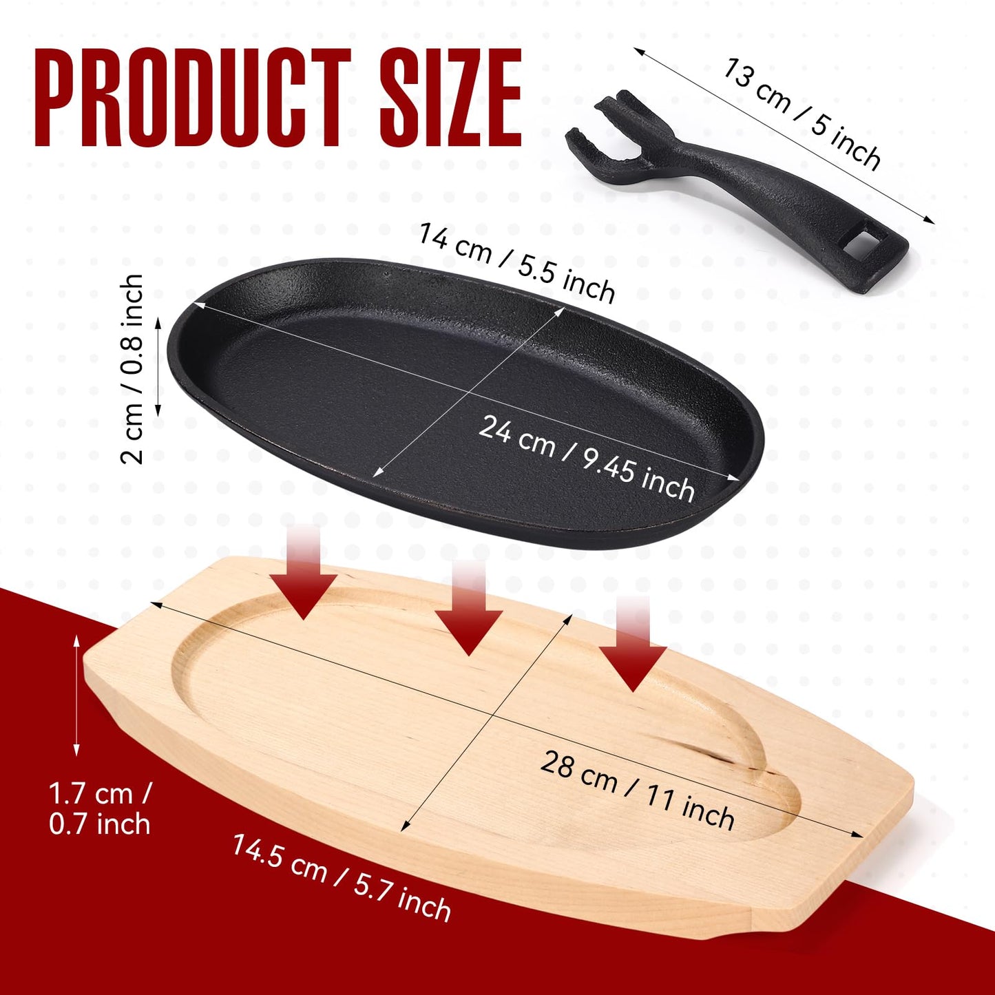 Mifoci 20 Pieces Oval Cast Iron Fajita Skillet Pan Set Small Sizzling Steak Plate with Wooden Base and Handle Cast Iron Fajita Skillet Sizzling Plate for Home, Restaurant, Kitchen, BBQ, Wedding
