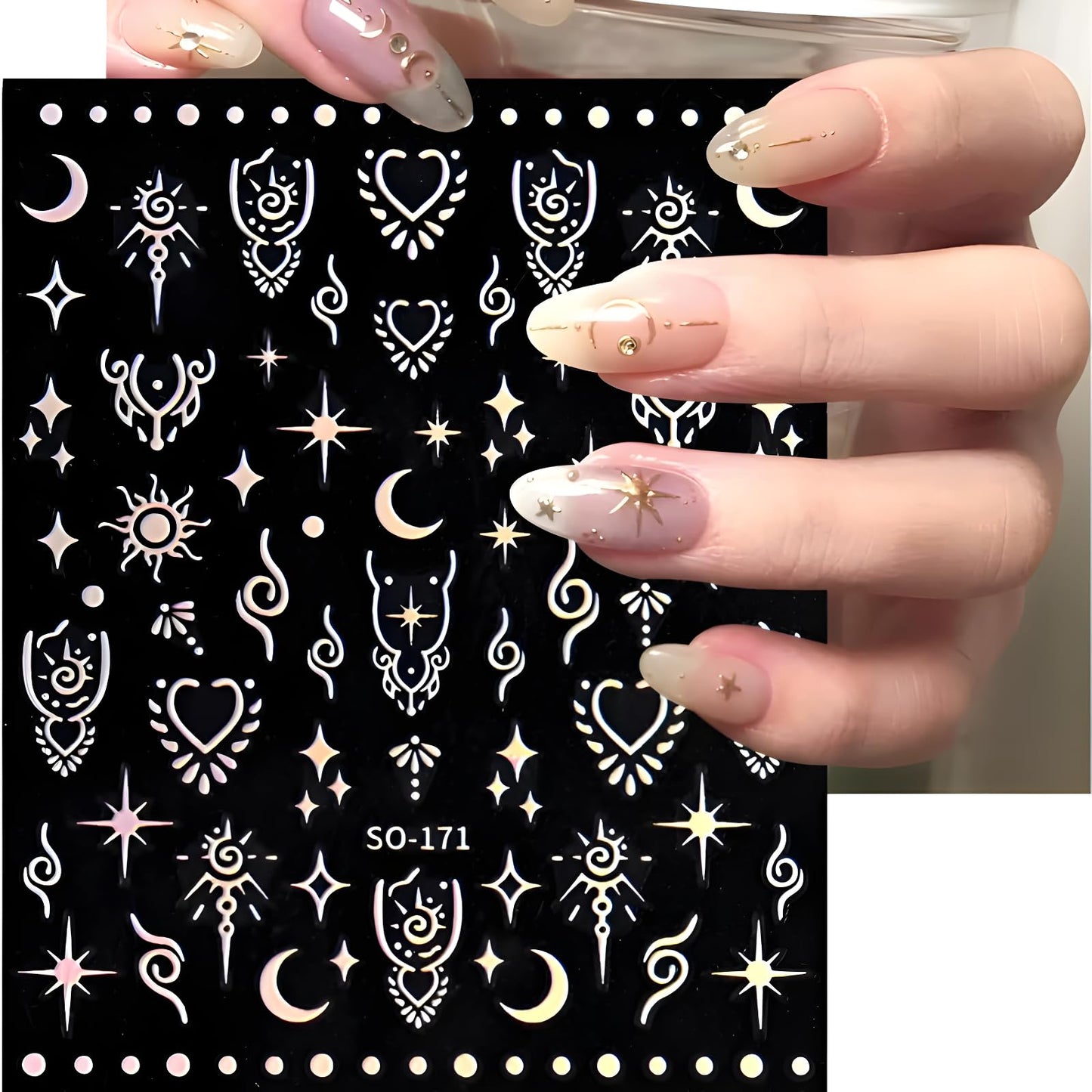 12 Sheets Moon Star Nail Stickers for Nail Art Aurora Silver Gold Nail Art Stickers Decals 3D Self Adhesive Star Nail Decals Aurora Silver Gold Nail Art Design Decoration Accessories for Women