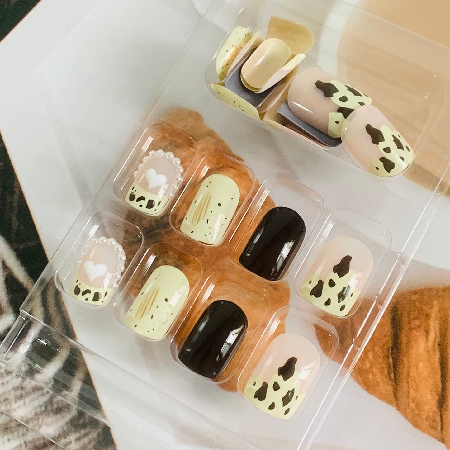 Press on Nail Short Square Length, 24Pcs Full Cover Reusable False Nails Kits, Glue On Nails with Cow Print Designs, Artificial Fingernails Acrylic Fake Nails for Women, Stick on Nails Coffin Shape