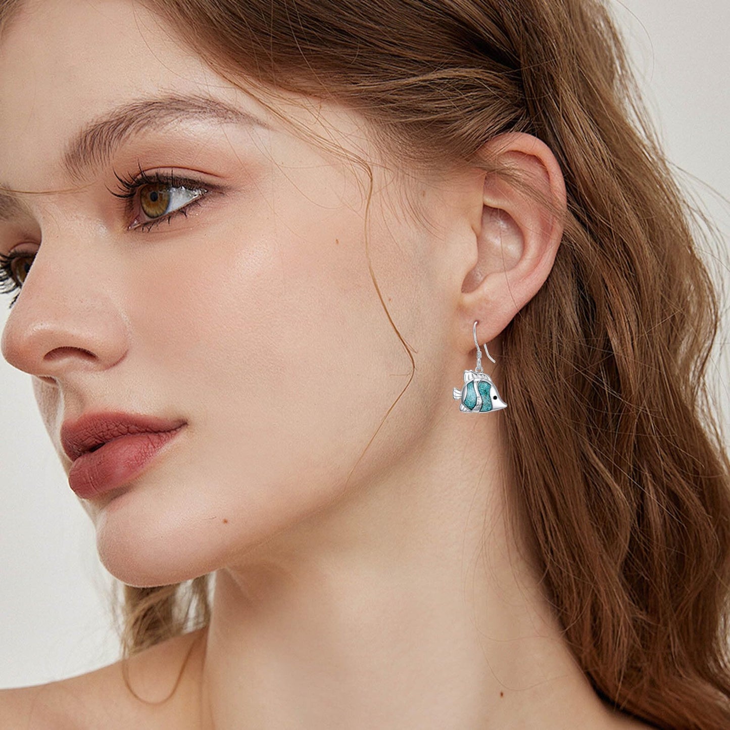 HPQQ Fish Earrings 925 Sterling Silver Turquoise Fish Dangle Earrings Ocean Beach Themed Jewelry Mother's Day Jewelry Gifts for Women