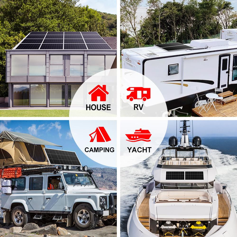 DOKIO 200W 18V Monocrystalline Solar Panel for 12V Battery Charging, Aluminum Frame, MC4 Connector, Pre-Drilled Holes, for Rooftop RV Boat Farm Off-Grid Power