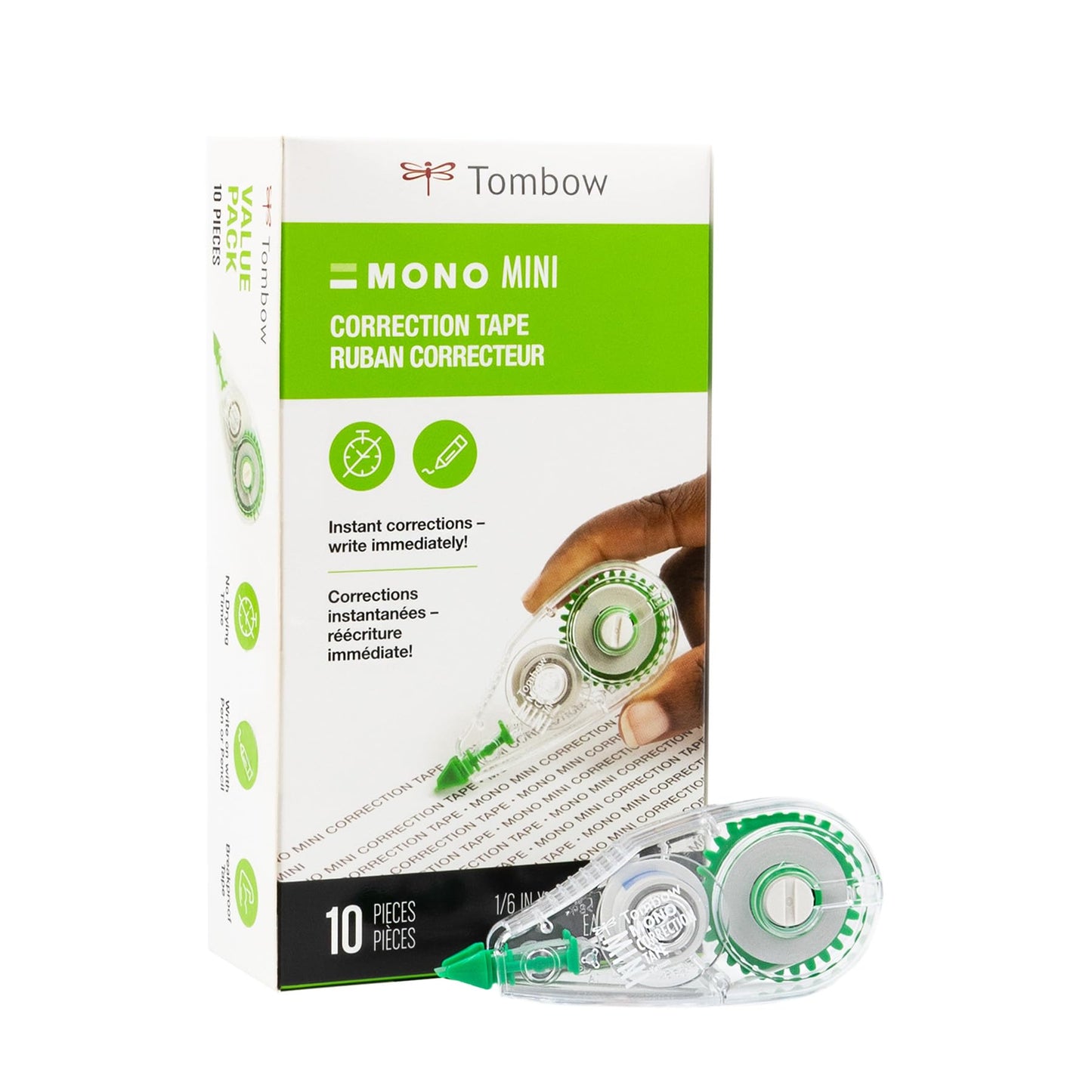 Tombow 68722 MONO Mini Correction Tape Easy to Use Applicator for Instant Corrections,Clear, 10-Pack