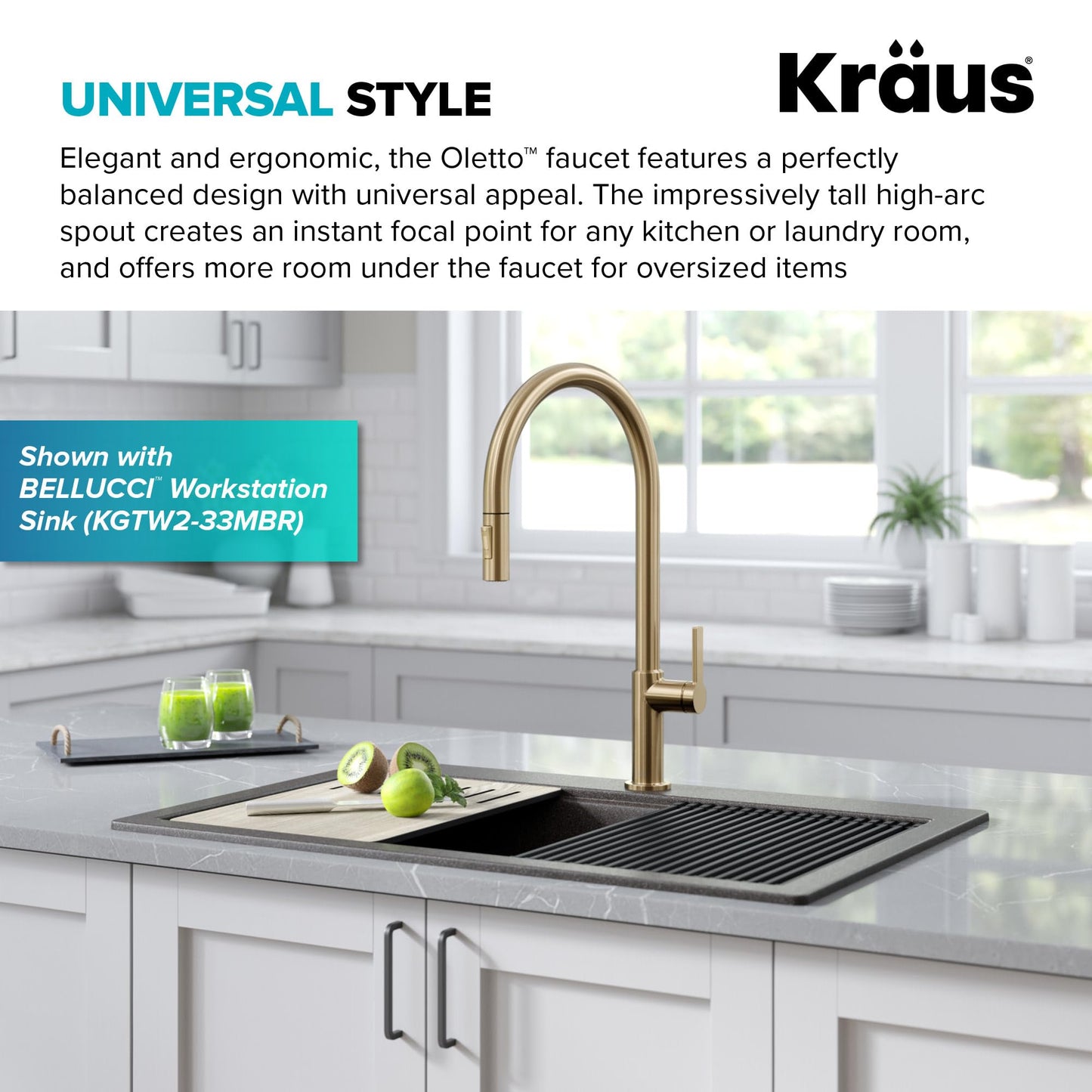 KRAUS Oletto High-Arc Single Handle Pull-Down Kitchen Faucet in Spot Free Antique Champagne Bronze, KPF-2821SFACB