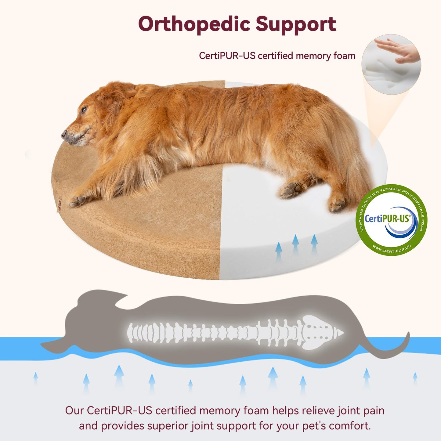 Cooling Calming Donut Dog Bed for Large Dogs – Orthopedic Memory Foam Round Dog Bed for Anxiety Relief & Senior Joint Support, Waterproof Liner, Washable Removable Cover & Non-Slip Bottom