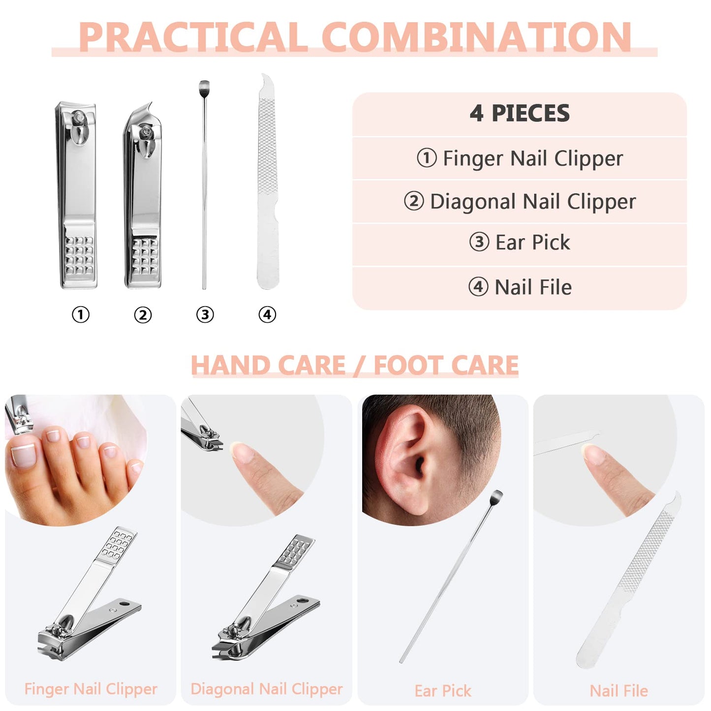Geosar 12 Sets Manicure Gifts Bulk Nail Clippers Pedicure Kit Stainless Steel Professional Pedicure Grooming Kits Nail Care Tools with Travel Case for Women Men Hand Foot Birthday(Pink)