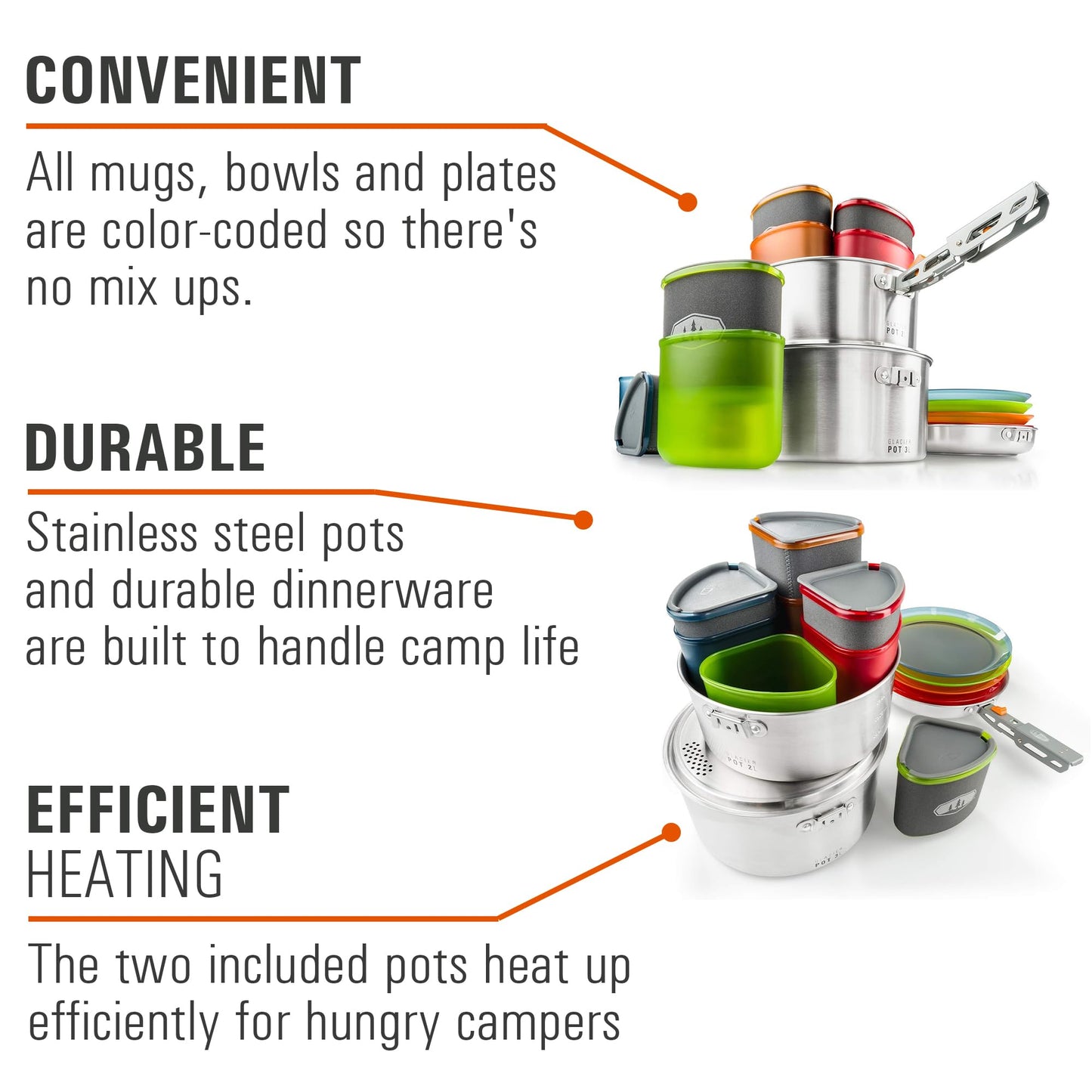 GSI Outdoors Glacier Stainless Camper 4 Person Packable Cookware & Dinnerware Set for Camping or Backpacking