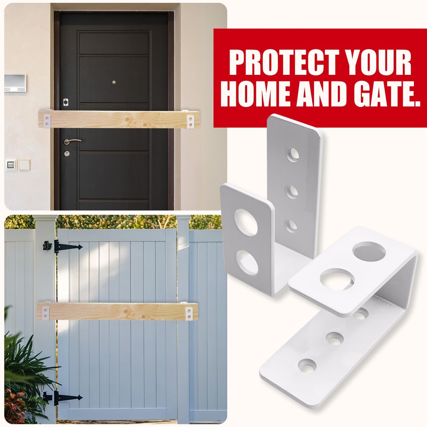 SecurityMan (2-PK) Heavy Duty 2x4 Door Barricade Brackets - 700lbs of Force, Install in Minutes - (4pc) Thick 3.5mm Iron Metal U Bracket | Rust Proof - Gate Bar Holder for Indoor/Outdoor Door Security