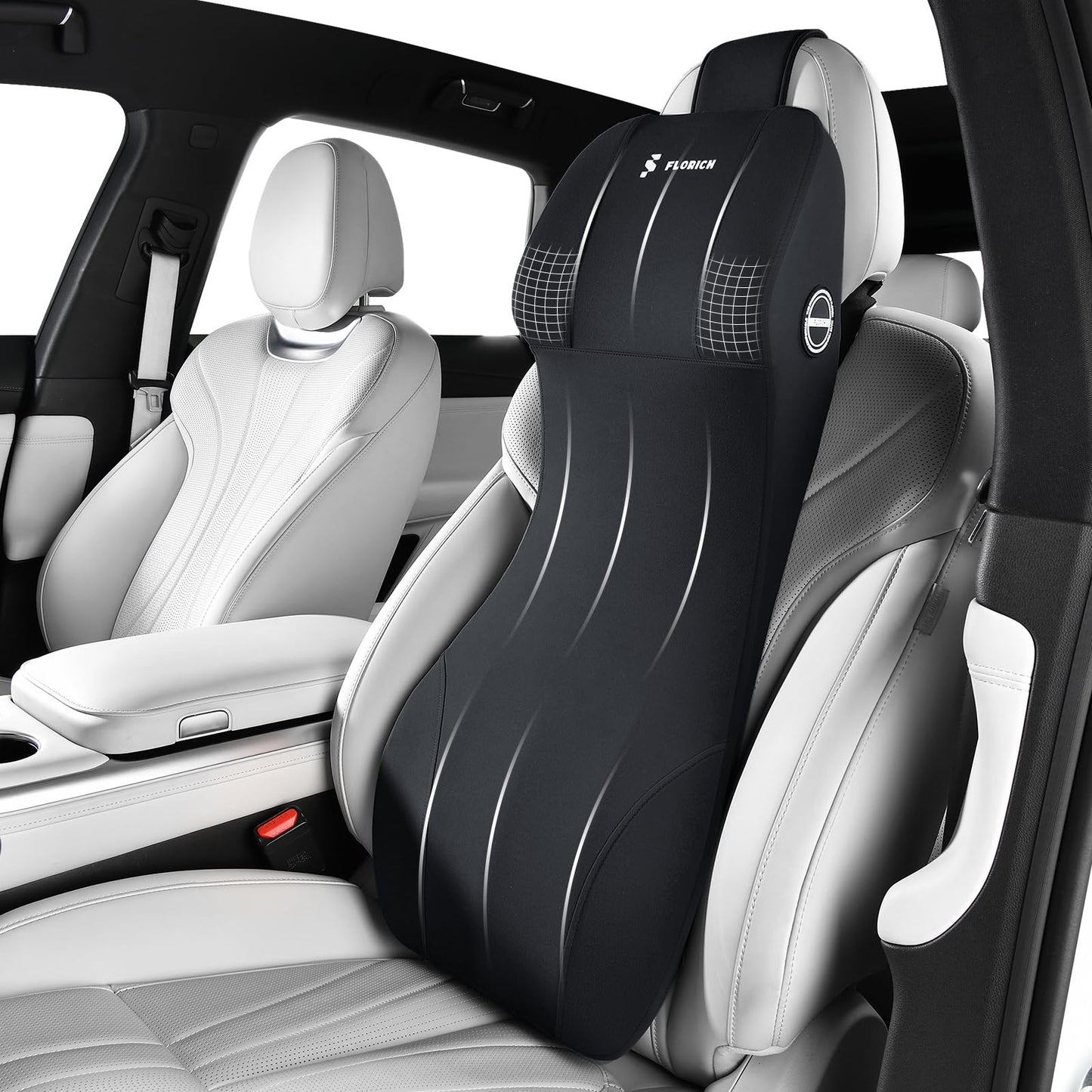 FLORICH Lumbar Support with Car Headrest Pillow 2-in-1 Memory Foam Car Seat Headrest & Lumbar Cushion Ergonomic Back Support Pillow Seat Cushion for Car Seat Driving Neck Back Pain Relief, Black