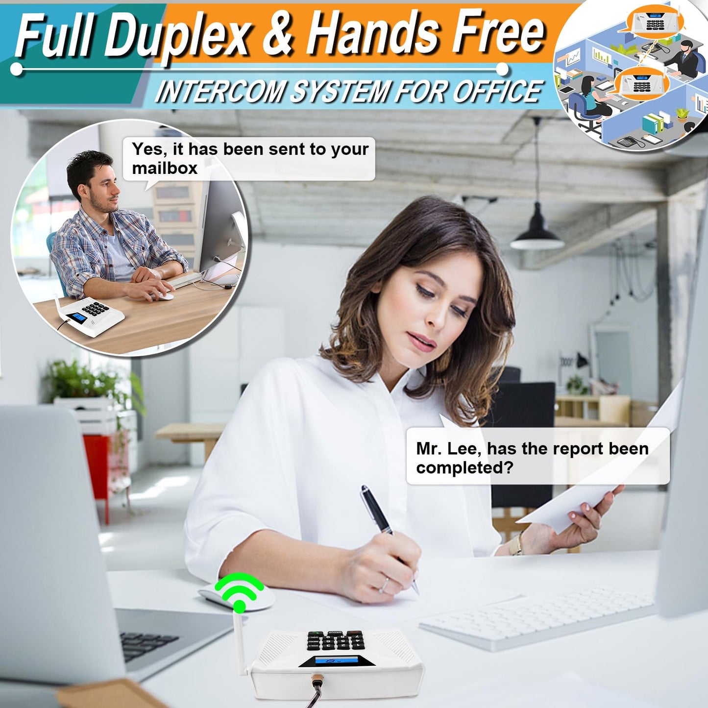 Intercoms Wireless for Home, Full Duplex Hands-Free Intercom, 5300ft Long Range Intercom System, Group Call and Auto Answer, 2 Code 9 Channel for House Office Hospital (2 Pack)