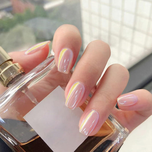 Pink Chrome Press on Nails Short Square Fake Nails Glossy Aurora Glue on Nails Acrylic Shiny Electroplate False Nails Artificial Reusable Exquisite Nails Stick on Nails for Women Manicure 24Pcs