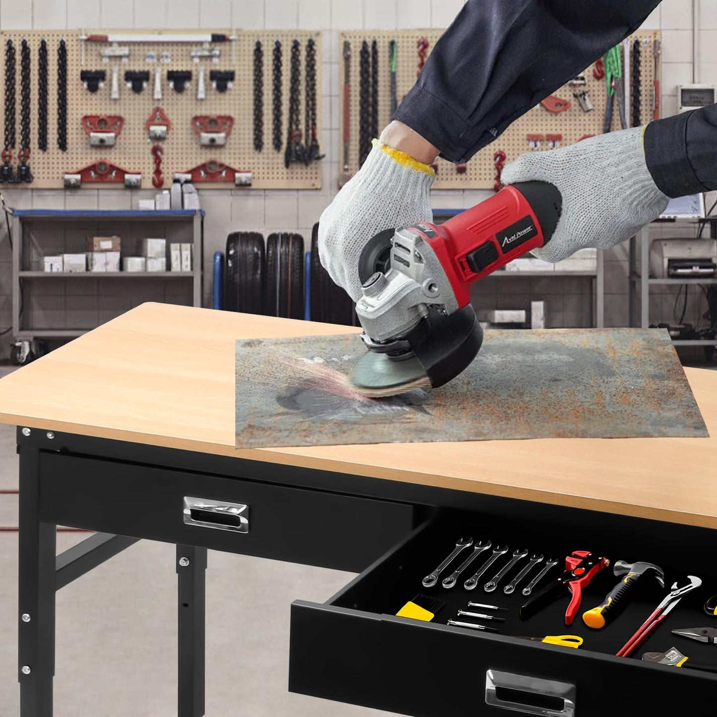 Workbenche with Drawers,60'' Workbench with Power Outlet for Garage,2700 Lbs Capacity Adjustable Workbench,Heavy Duty Table for Workshop Office Home Commercial