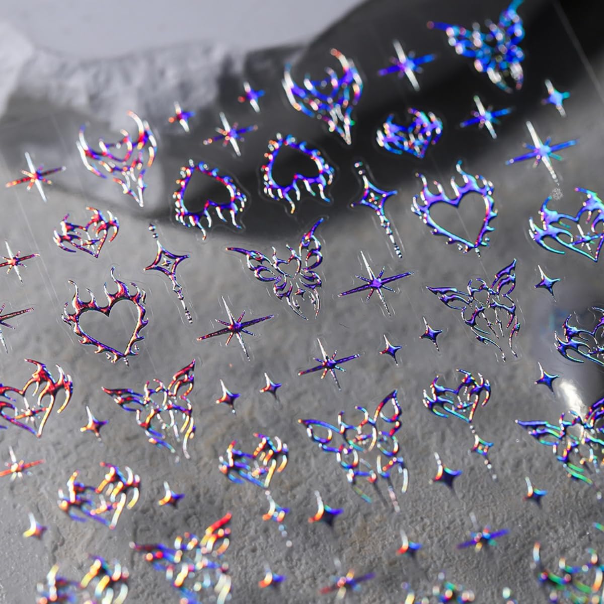 5D Embossed Star Nail Stickers Blue Aurora Nail Art Stickers Shiny Laser Nail Decals Self-Adhesive Heart Butterfly Designs Nail Art Supplies DIY Manicure Decoration for Women Girls
