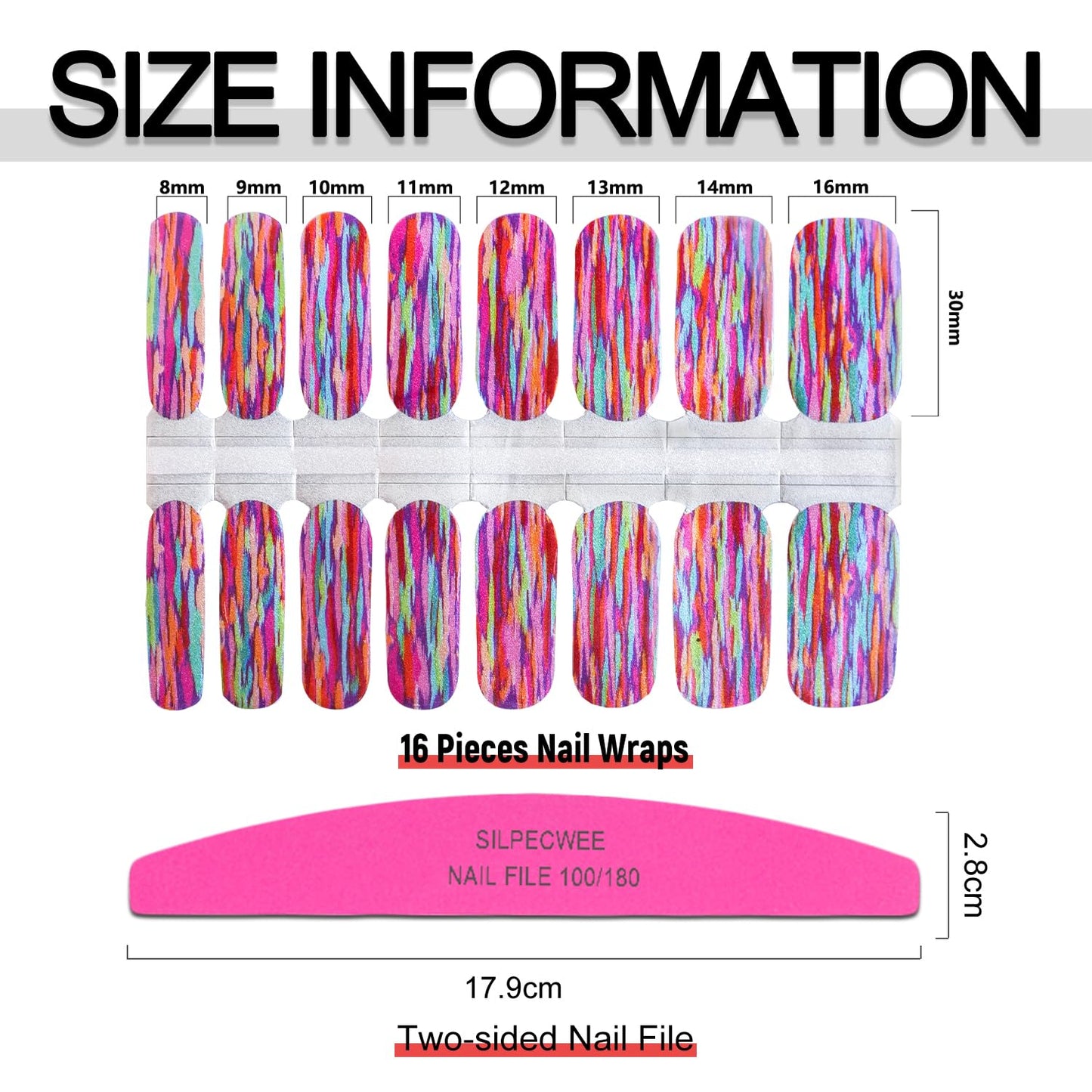 SILPECWEE 5 Sheets Rainbow Nail Wraps Nail Polish Stickers Self Adhesive Nail Polish Strips Gel Nail Strips Ombre Nail Art Design Fingernail Manicure Sticker Nails for Women with 1pc File