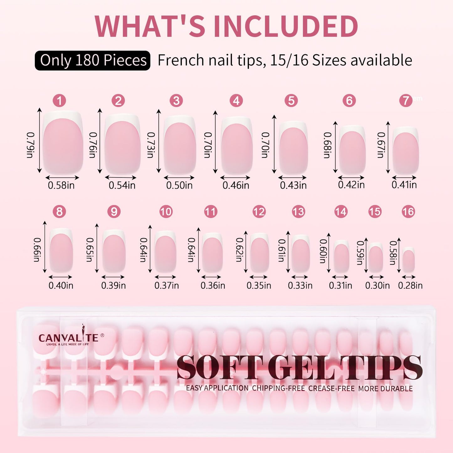 CANVALITE Soft Gel French Tip Nails, 192 Pcs Short Press-on Nails for Women, Flexible Pre-Painted White French Tip Gel Nails, No File Need DIY Manicure Gifts for Women, Glue Not Included