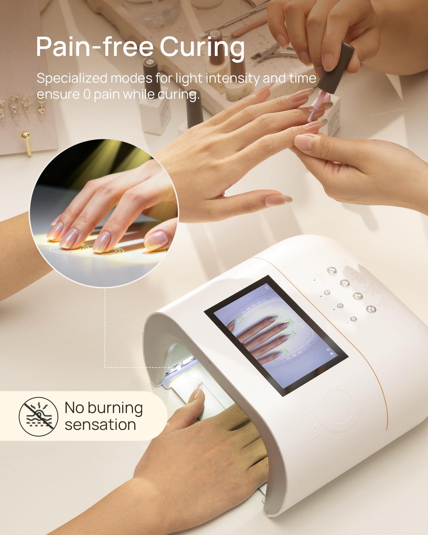 AI UV LED Best Nail Lamp-O NAIL AI Precision Scan,Reduce Excess UV Skin Damage-2in1 AI Computer&Nail Dryer with HD Visible Screen,109 LEDs 2X Faster Curing,Nail Curing Lamp for Salon and Home Pink