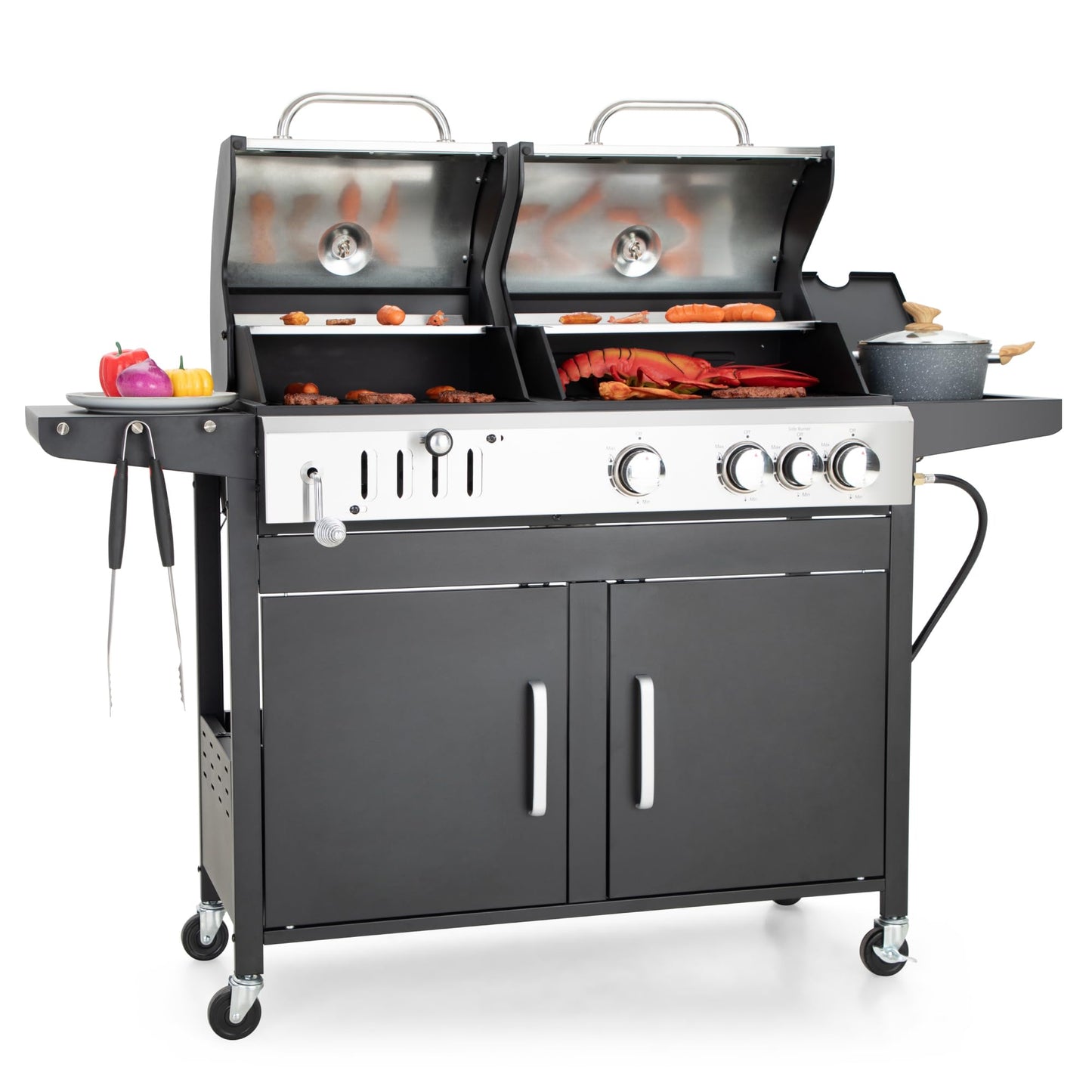 Captiva Designs Propane Gas Grill and Charcoal Grill Combo with Side Burner & Porcelain-Enameled Cast Iron Grate, Dual Fuel BBQ Grill for Outdoor Events & Backyard Barbecue, 690 SQIN Cooking Area
