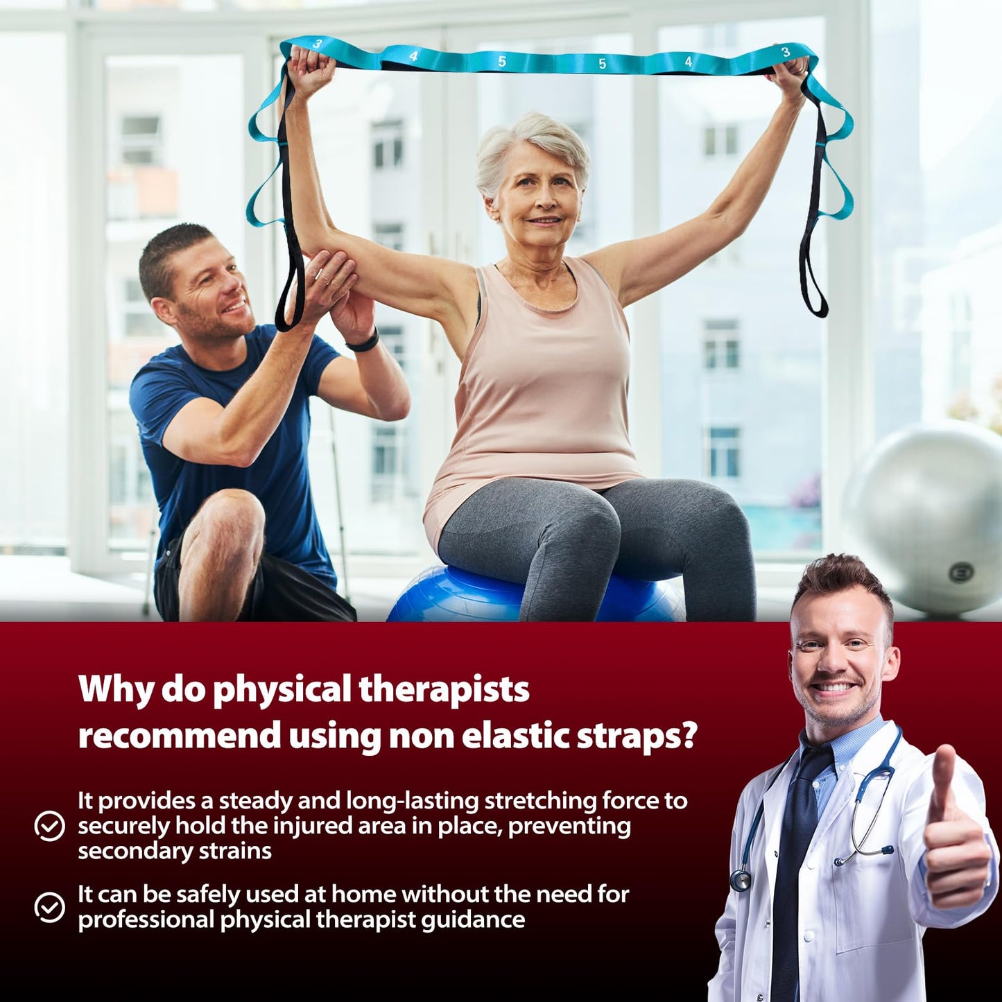 Acozycoo Stretching Strap with Loops for Physical Therapy,Yoga Strap for Stretching,Home Workout,Pilate & Flexibility Training,Non-Elastic Exercise Stretch Band for Hamstring,Leg Stretcher Belt,Flexibility Fascia (Blue)