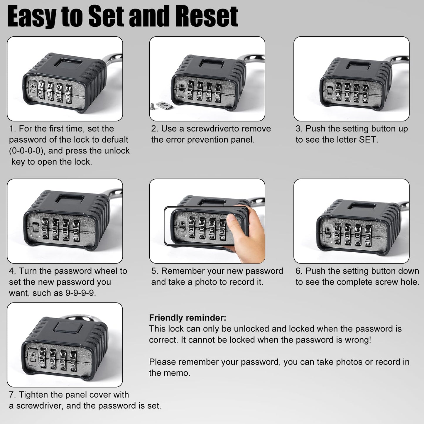 1 Pack disecu Large Heavy Duty 4 Digit Combination Lock, One Touch Unlocking, Anti-Error Feature, High Security Outdoor Waterproof Padlock for School Gym Locker, Fence, Gate, Storage Unit (Black)