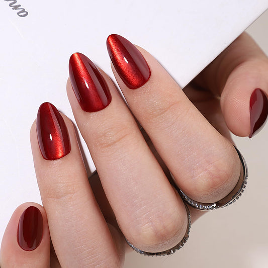 WAFOLOZE Gel Press On Nails - Almond Short Fake Nails with Glue, 16 Sizes - 32Pcs Reusable Soft Gel False Nails Tips Kit, Deep Red