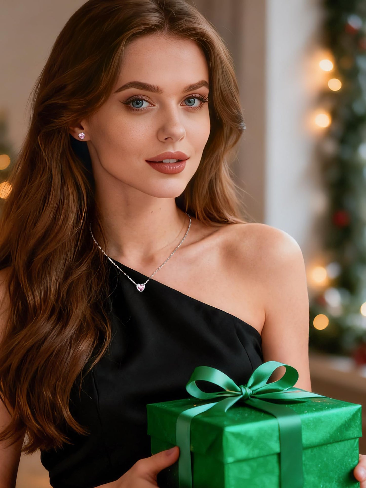 ChicSilver Emerald Necklace May Birthstone Necklace for Women Love Heart Necklaces Green Stone Necklaces for Women