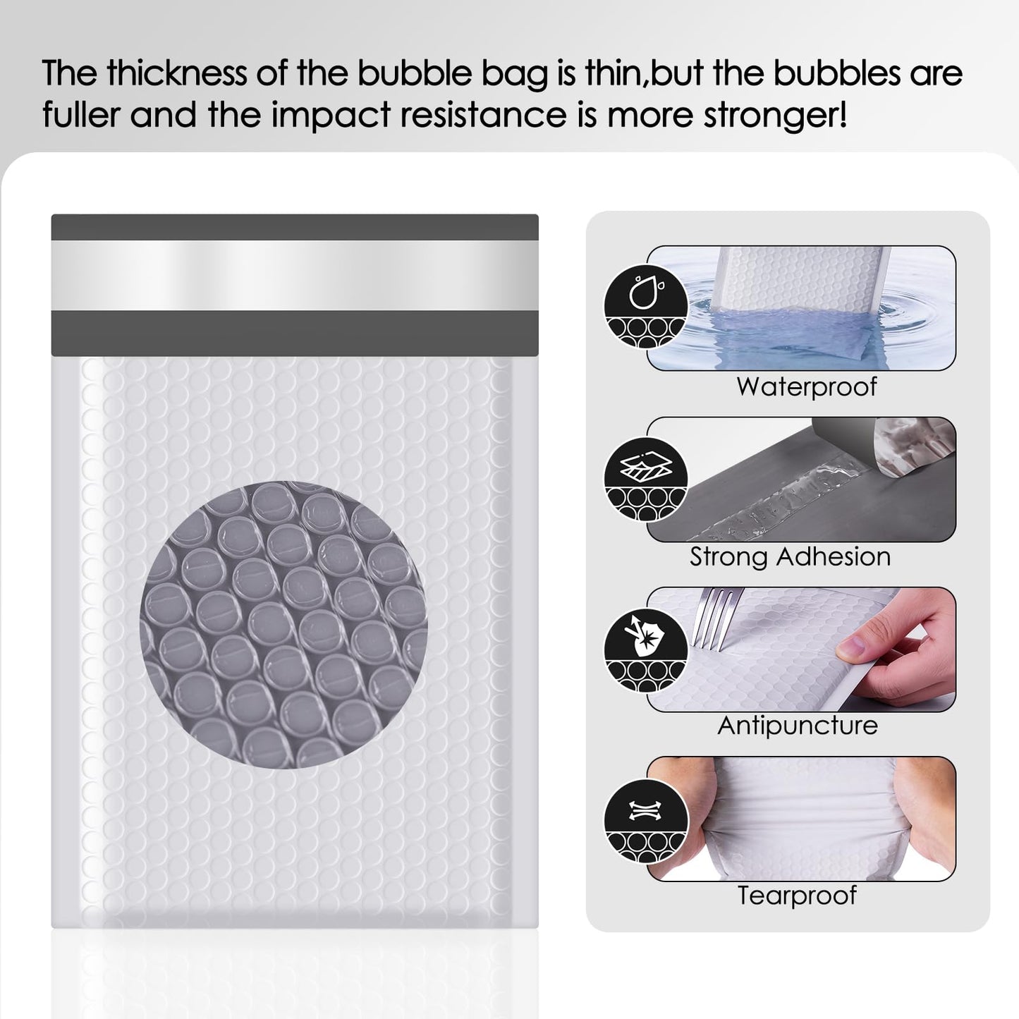 packbabol Bubble Mailers 6x10" 50 Pack Grey and White Padded Envelopes Mailers Waterproof Usable Size 6x9 Self-Seal Padded Mailing Envelopes Bubble Opaque Padded Mailer for Small Businesses，#0