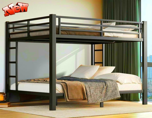 SIGONE Stronger & Safer Metal Bunk Bed Queen Over Queen Size Bunkbed, More Stable Heavy Duty Thickened Steel Bunk Queen Bed with Reinforced Legs & Ladders (Easier to Assemble)