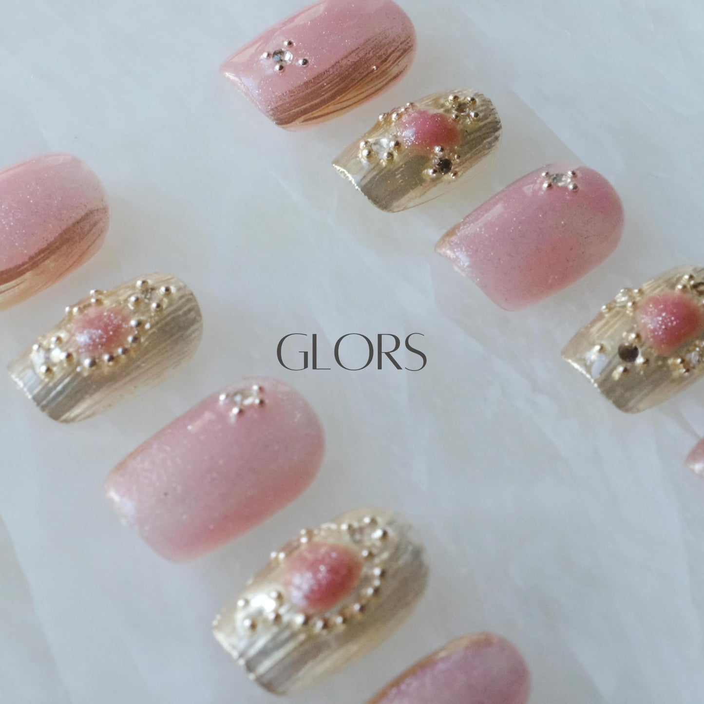 [GLORS] Purely Handmade Press On Nails | Pink Purple Cat-eye with Buccilati Style Fake False Nail Art | Salon Quality Wearable Nails in Short Square 10 pieces (Small, SS)
