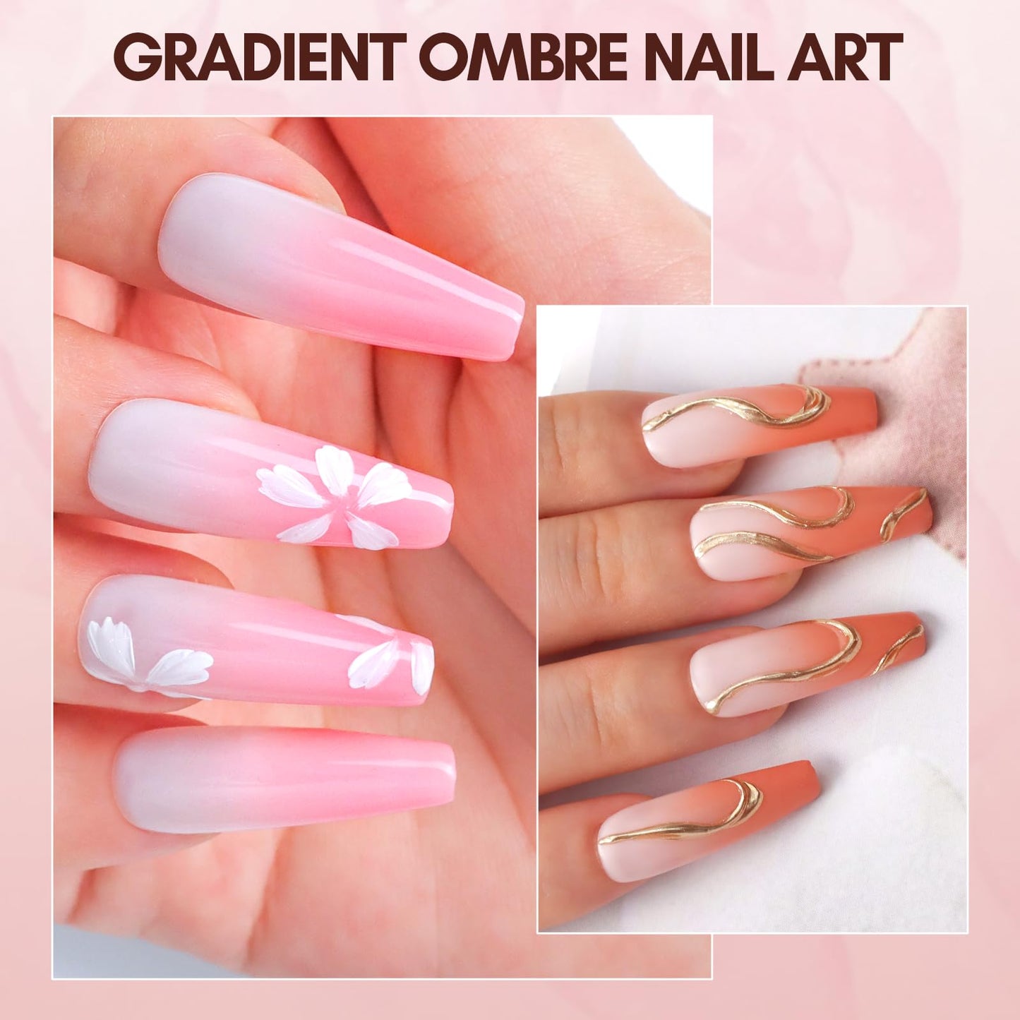 Makartt Ombre Gel Nail Polish Kit: 6 Colors Gradient Blush Effect, Upgrade Pat Painting Gel with Nail Sponge & Drawing Brush for Ombre Winter Manicure White Pink Brown Nude